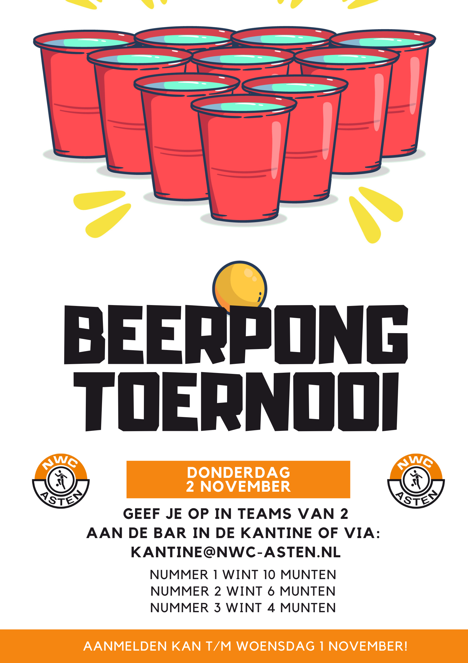 Beerpongtoernooi 2 november