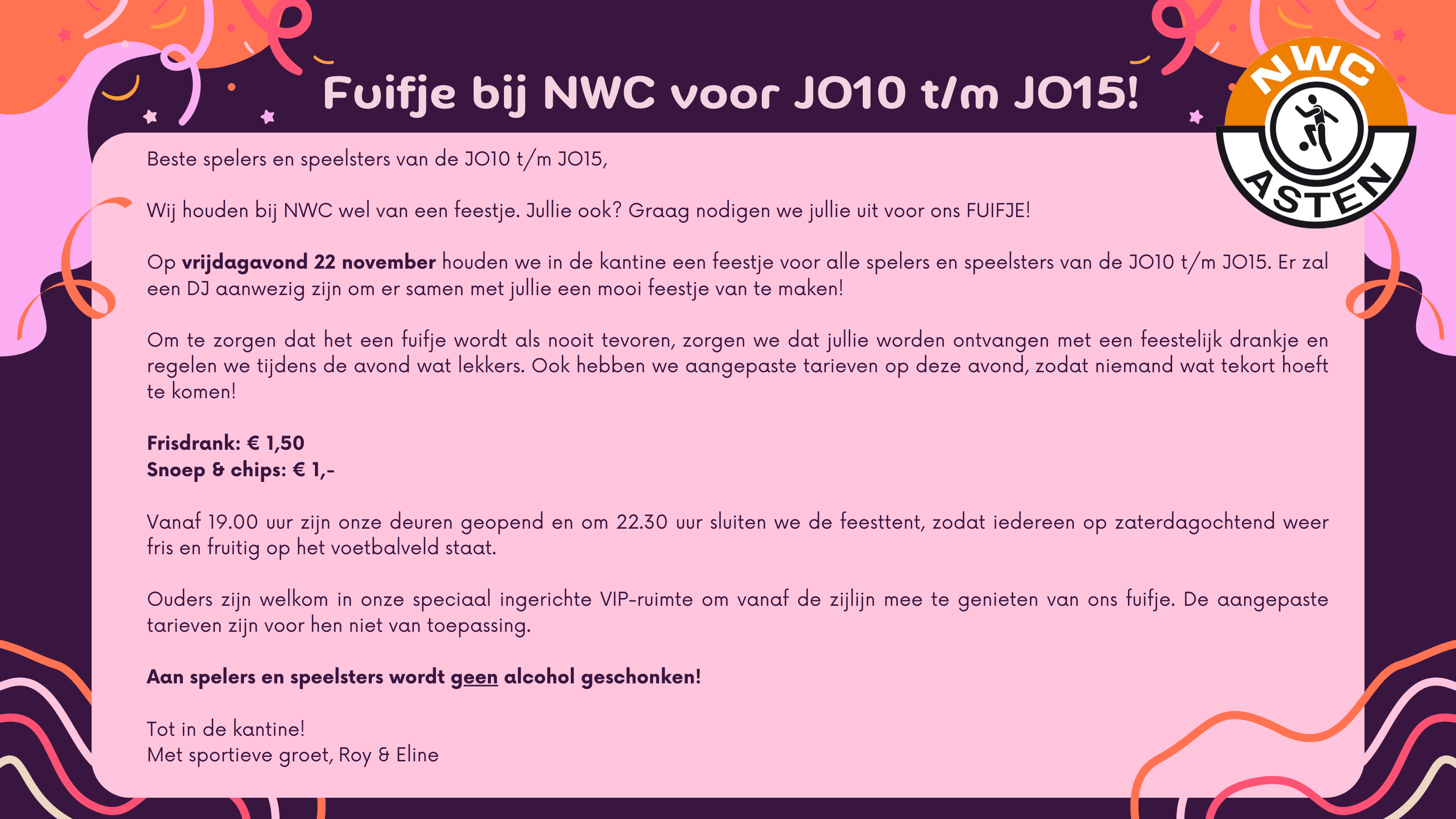 Fuifje bij NWC voor JO10 t/m JO15