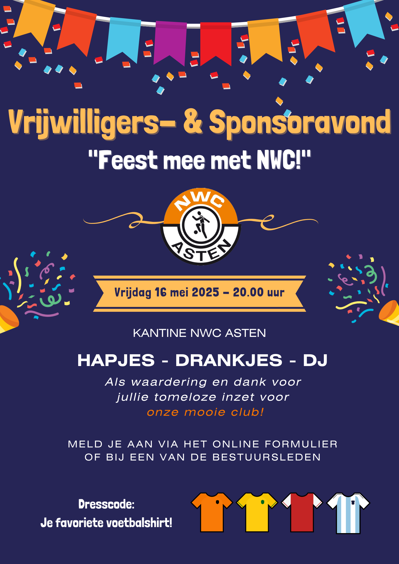 Uitnodiging vrijwilligers- en sponsoravond - Feest mee met NWC!