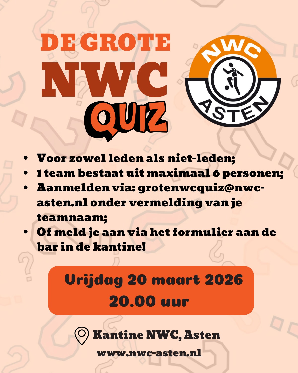 Save the date: 20 Maart de Grote NWC-quiz 2026!!